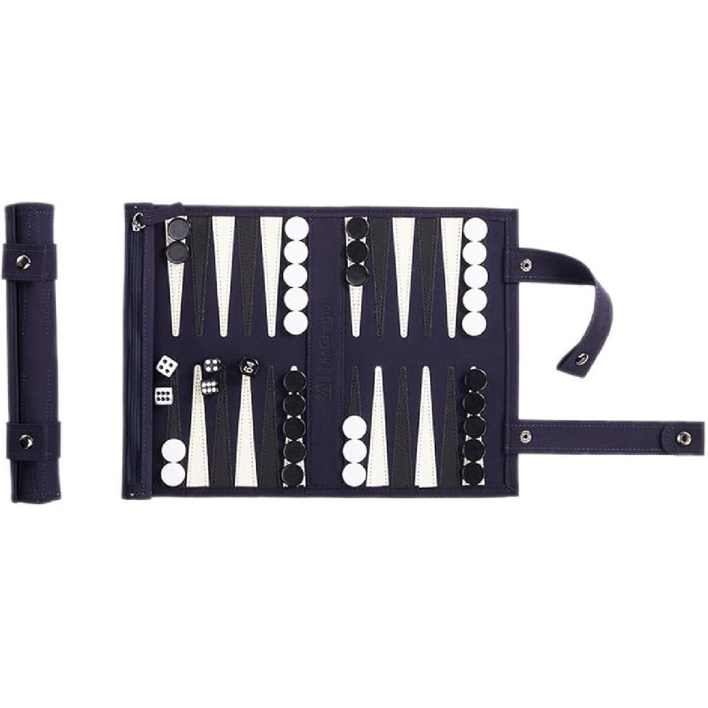 Backgammon Game Set - Leather Roll-up Board Games- Portable Travel Companion. Multiple Colors