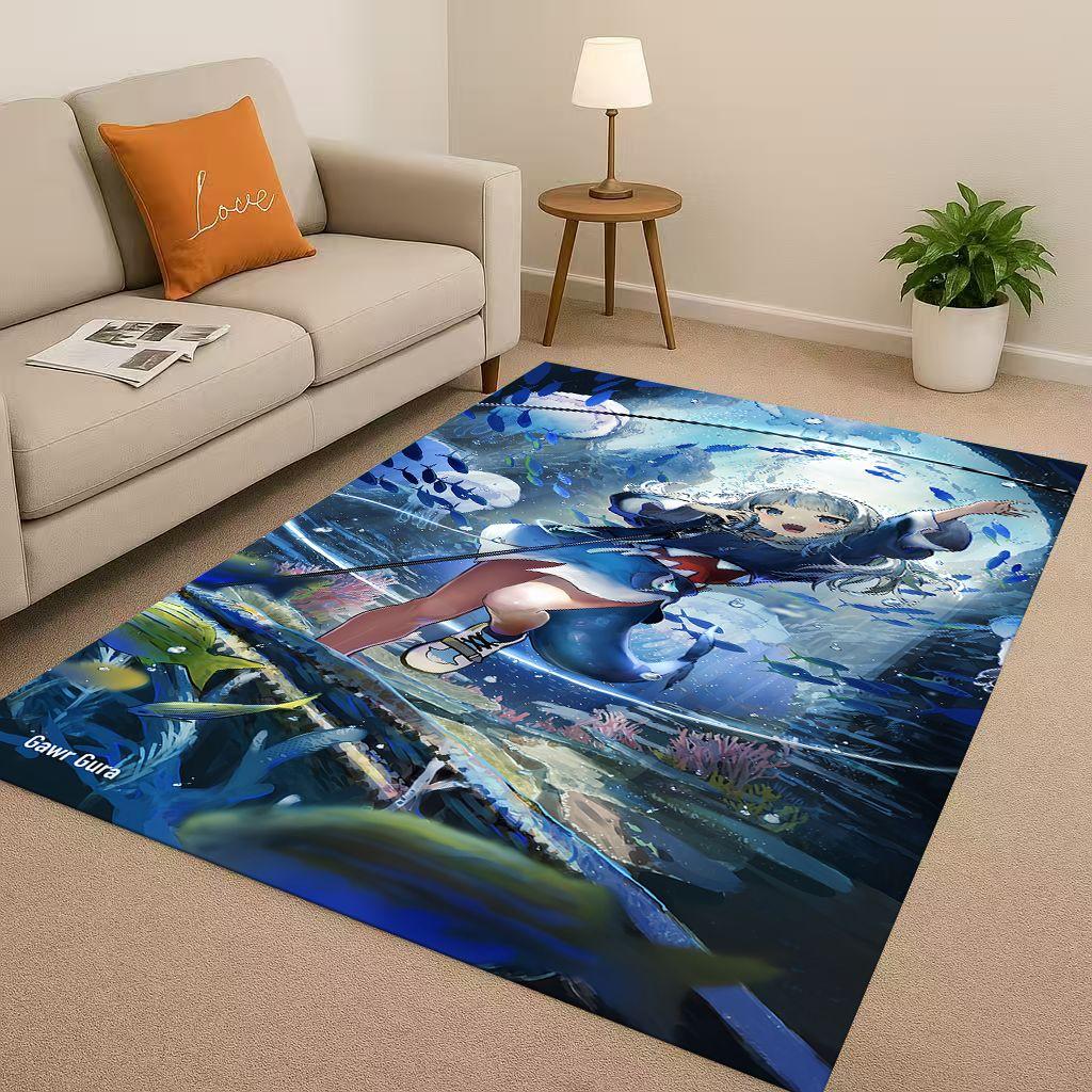 Anime Gawr Gura Hololive Cartoon Cute Girl Living Room Non Slip Area Rug Carpet for Bedroom Playroom Sofa,Home Decor Doormat