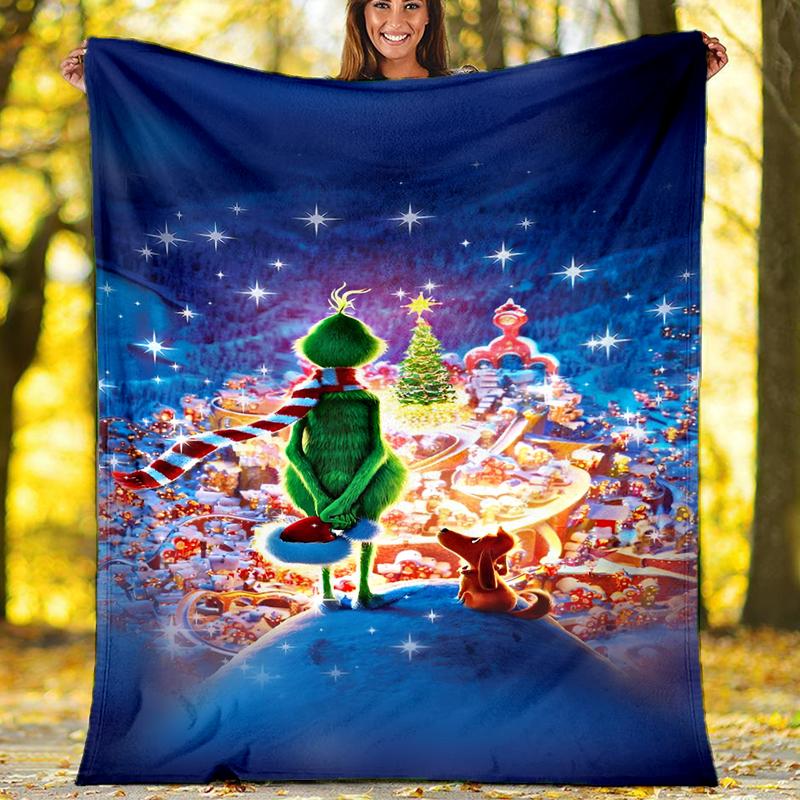 Grinch-Thema Bedruckte Decke Perfekt für Sofa Bett Reisen Außenbereich Maschinenwaschbar Gemütlich Langlebig