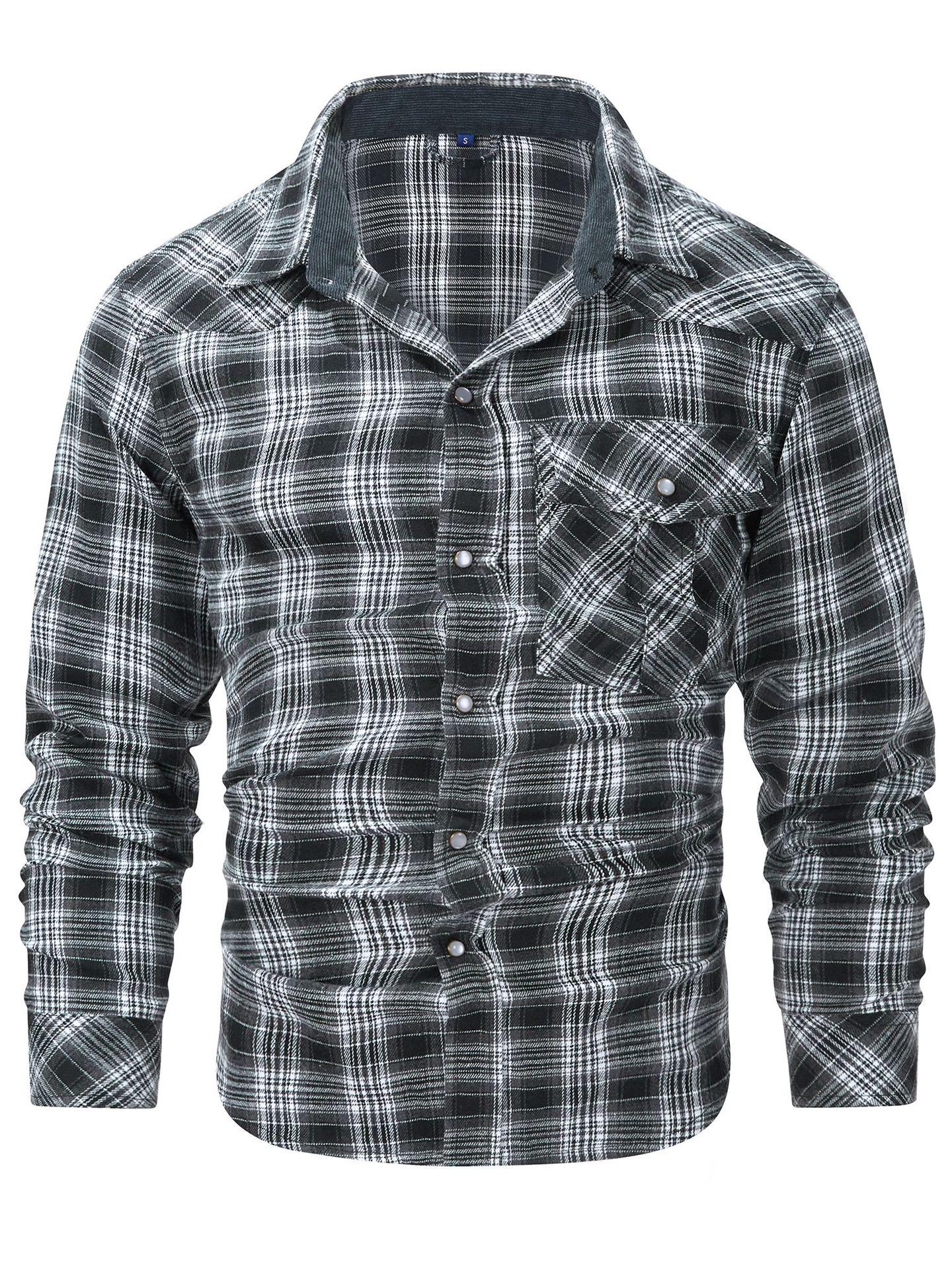 

Autumn/Winter Denim Jacket with Turn-Down Collar and Flannel Plaid Shirt Coat Large серый