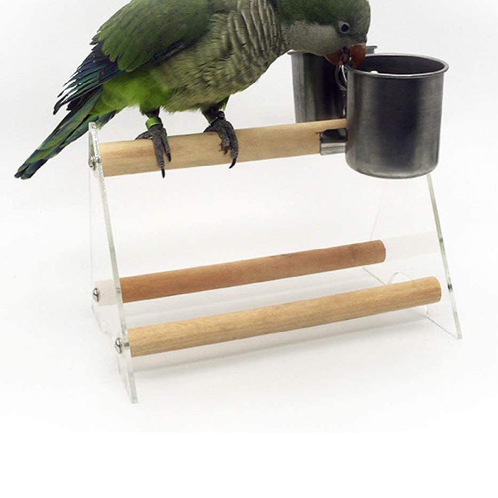 Parrot Feeding Cups Stainless Steel Birds Food Dish Feeders Dual Water Cage Bowls with Clamp Holder for Cockatiel