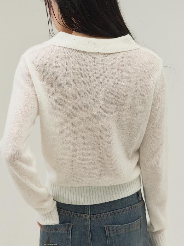 SORRY, TOO MUCH LOVE Ribbon Tie Collar Knit Top_Ivory