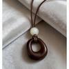 Leather Rope Geometric Pendant Necklace Adjustable Length Sweater Chain  Women