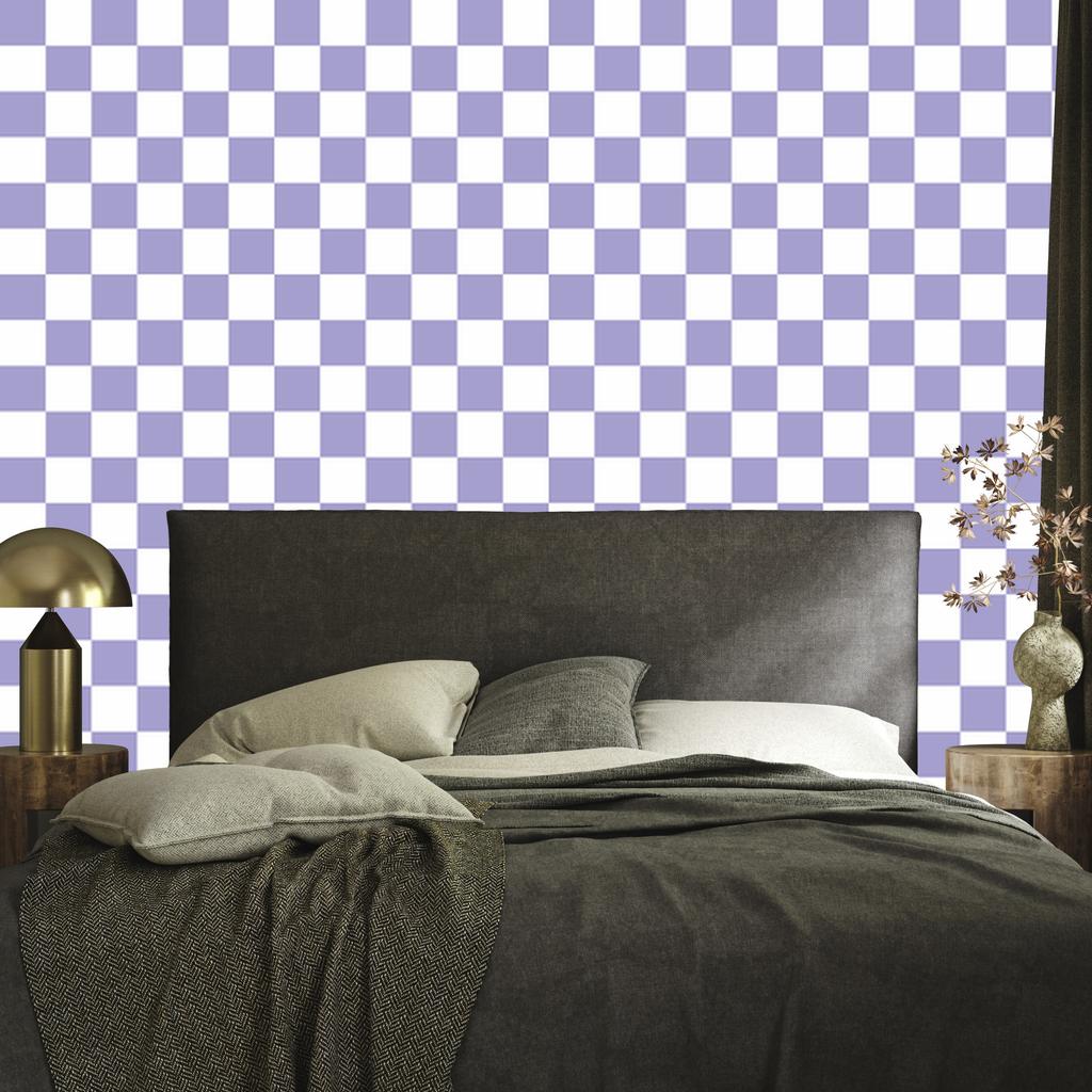 Checkerboard Wallpaper Blue, White and Light Gray 50x1000