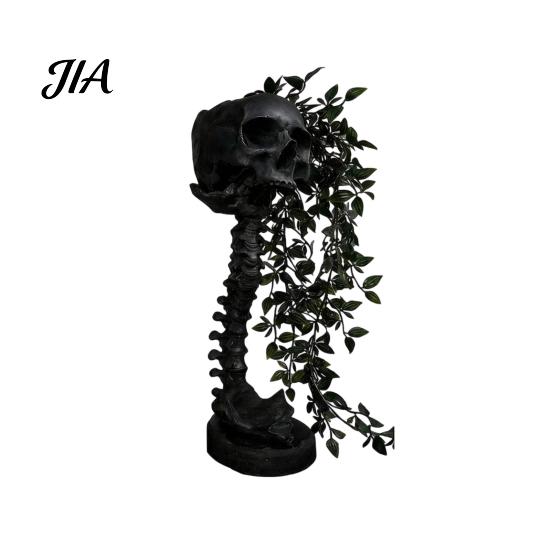 Gotycka Czaszka Doniczka na Sukulenty Pothos, Kreatywna Doniczka Szkielet w Stylu Vintage Metalowym Sztuka Cmentarna Kolumna Kręgosłupa, Pojemnik na Rośliny Liściaste