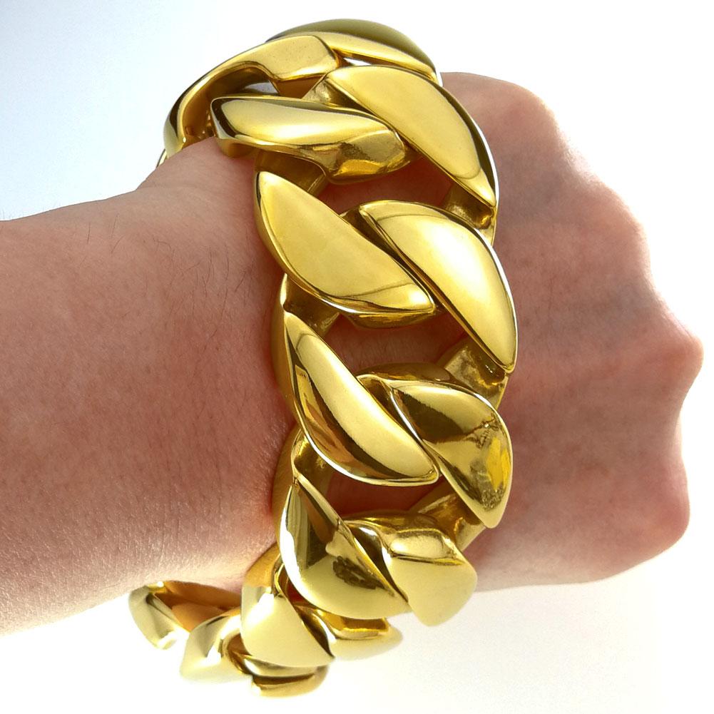32mm Width Bling Massive 316L Stainless Steel Gold Tone Hip Hop Bracelet Designer Chrams