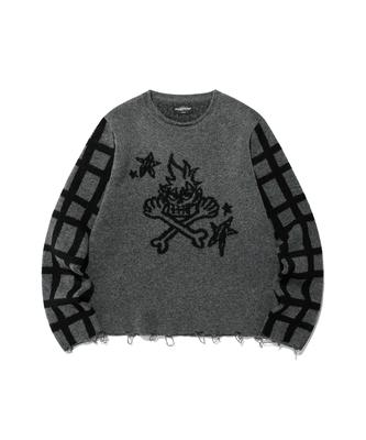 NICEGHOSTCLUB Skull Check L/S Knit Tee_Black(Ng2Efuk606A)