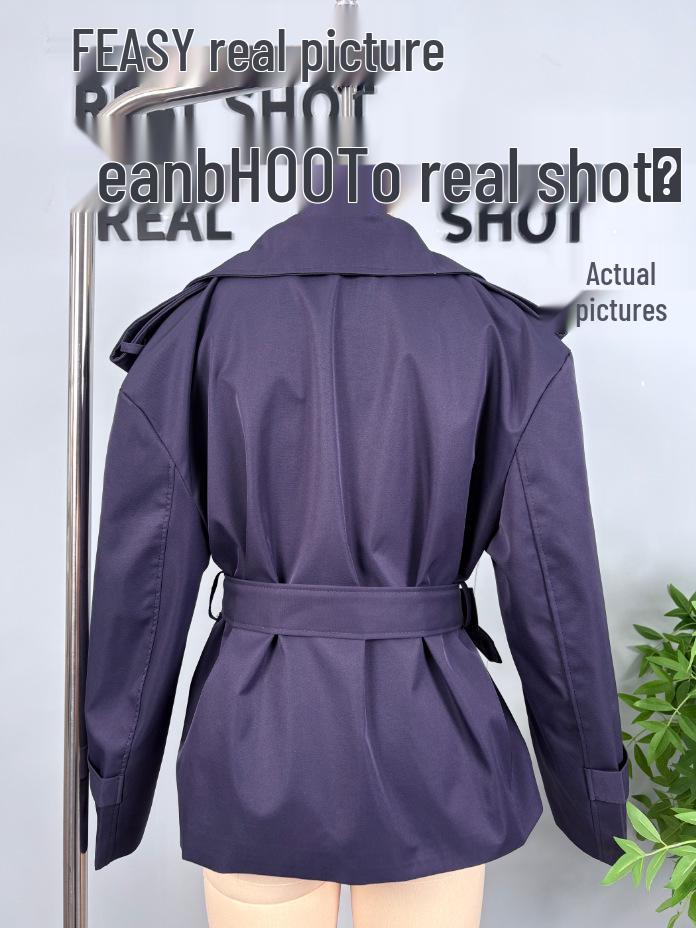 European and American Style Women's Solid Color Belted Short Jacket Windbreaker.