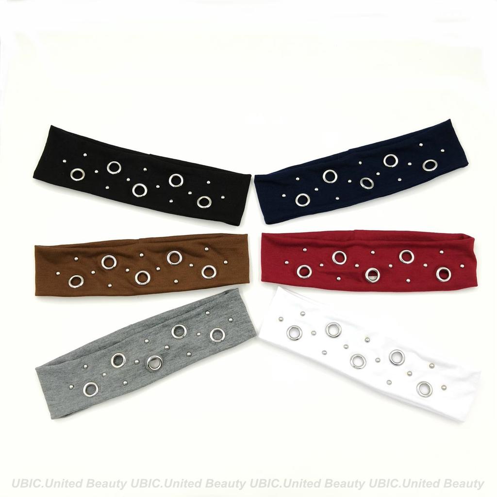 Elastische Punk Metal Oogjes Hoofdband, Unisex Brede Stretch Klinknagel Haarband, Retro Straat Sport Zweet Hoofdband