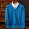 Suéter de Punto para Hombre con Cuello en V - Casual, de Negocios, Corte Holgado, Color Sólido, Manga Larga