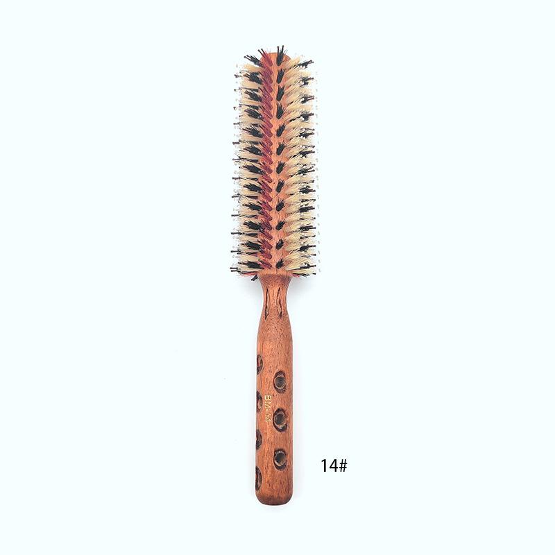 Hair Drying Styling Curly Barber Dye Rubber Wood Comb Boar Bristle Round Brush With Natural Wooden Handle
