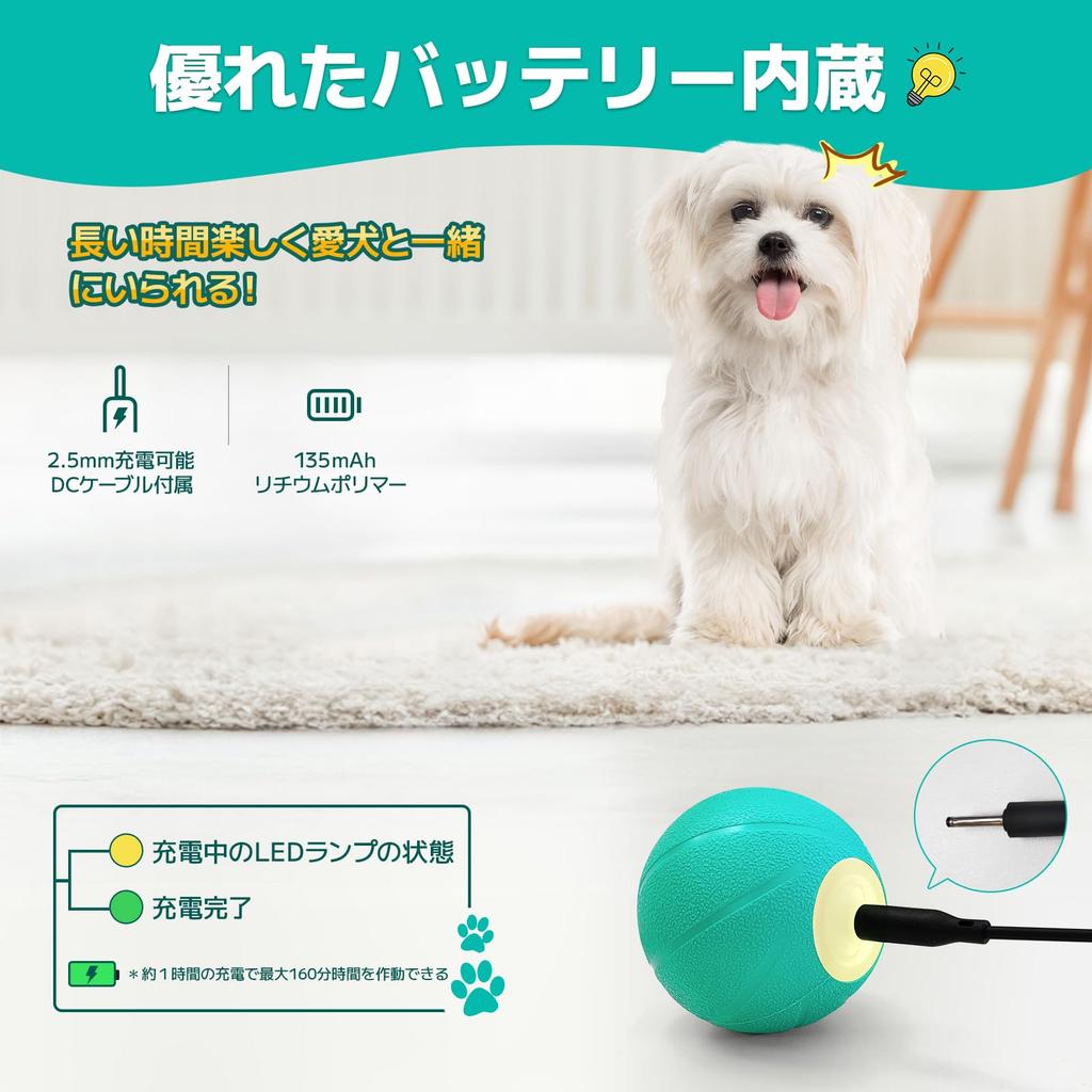 Hoochii Cheerble Dog Ball [2025 Enhanced] Automatic Interactive Toy with 3 Modes, Made of Natural Rubber, Safe Materials, DC 2.5 Rechargeable, Stress