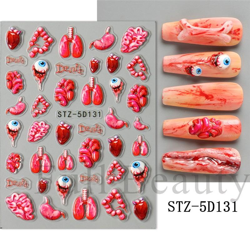 New nail art stickers embossed 5D three-dimensional Halloween cartoon bow ghost-shaped spider web nail stickers