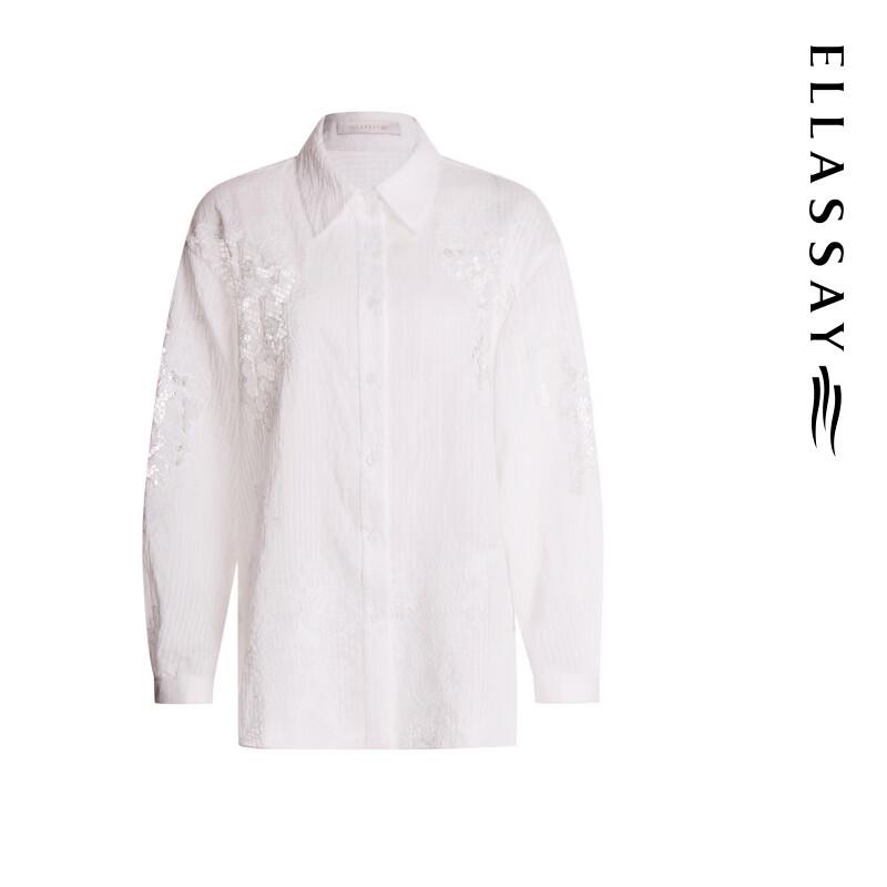 ELLASSAY Women's 2026 Early Spring Embroidered Lapel Long-Sleeve Shirt