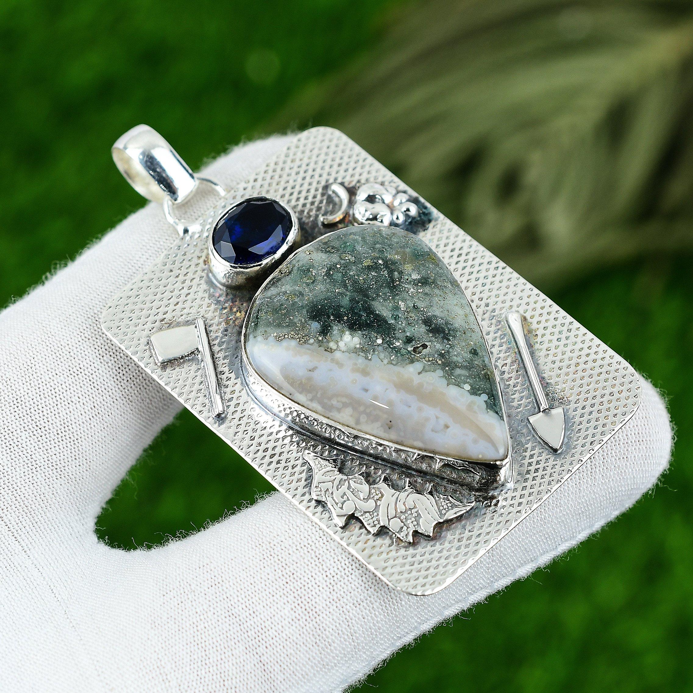 

Подвеска из натурального океанического яшмового камня, ювелирное изделие из стерлингового серебра 925 пробы для девочек