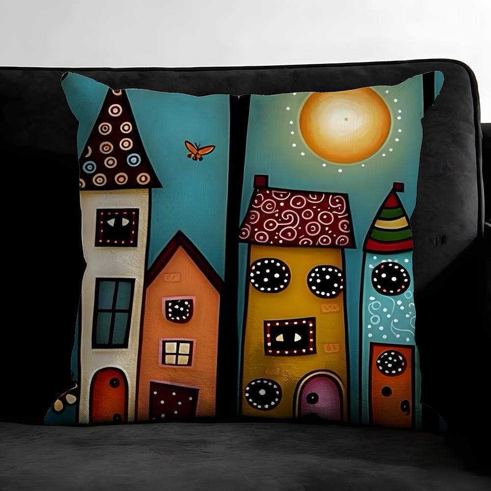 Painted Forest House Cushion Cover Pillowcase Ultra Soft Skin Friendly Fabric Cloud Like Comfort & Concealed Zipper