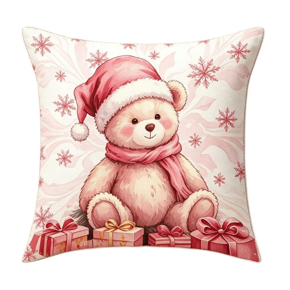 Soft Christmas Pillow Cover Pink Watercolor Style Santa Pillow Cover  Party Decoration