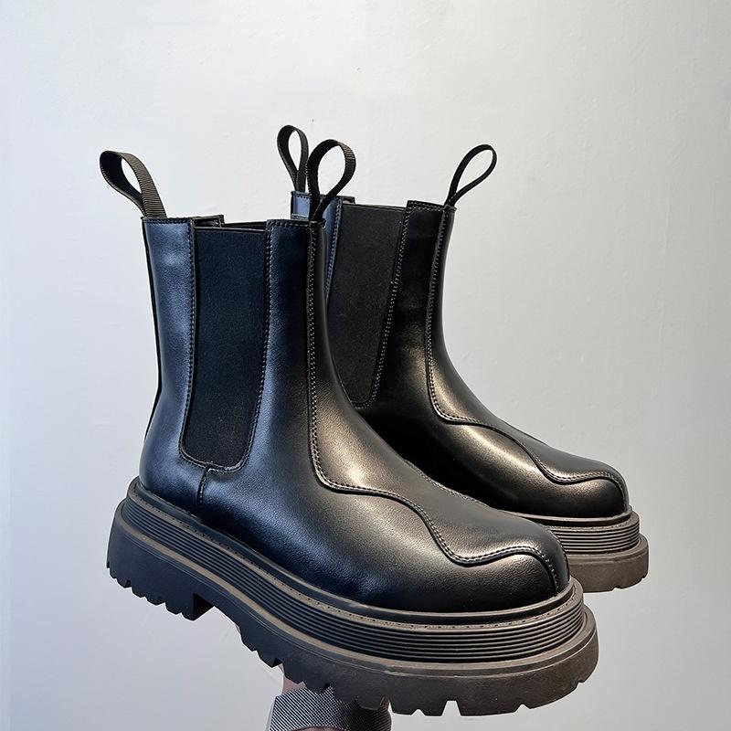 big size men fashion party nightclub high chelsea boots designer autumn winter shoes cowboy original leather boot platform botas