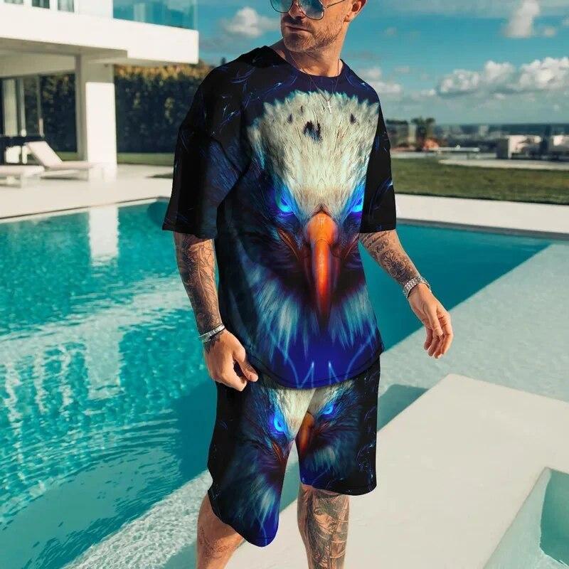 

Новый летний уличный мужской комплект спортивной одежды с 3D-принтом льва, футболки, шорты, мужские повседневные комплекты из 2 предметов, спортивные топы 6XL