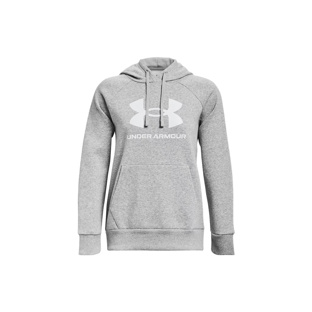 Under Armour Solid Color Letter Print Hooded Pullover Sweatshirt Women Tops Light-Grey 1379501-012