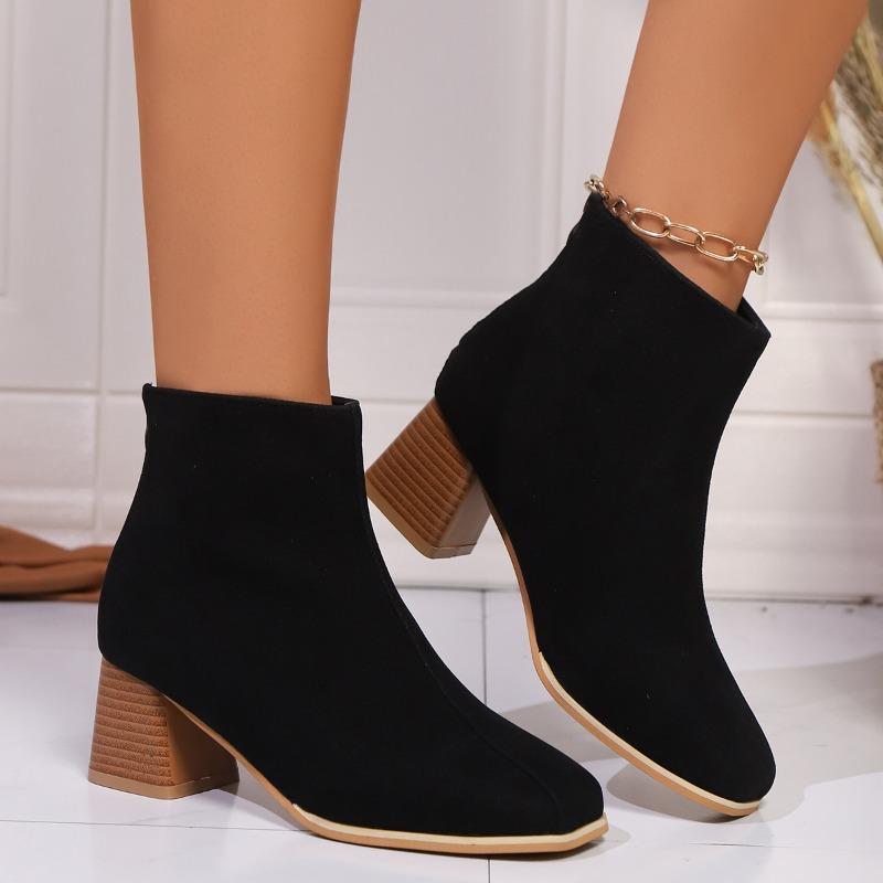 Large Size Short Boots Women's Autumn and Winter New Fashion Round Head Thick Heel High Heel Rear Zipper Martin Boots