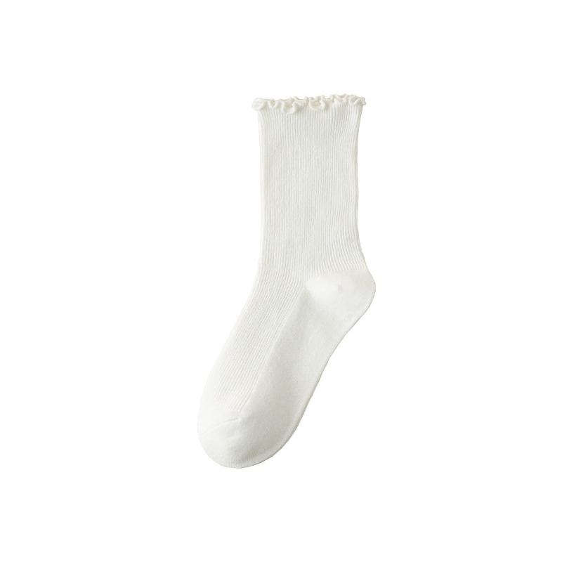 

Female Spring and Autumn Pure Cotton Agaric Lace Boneless Tube Pile Socks 1 pair белый