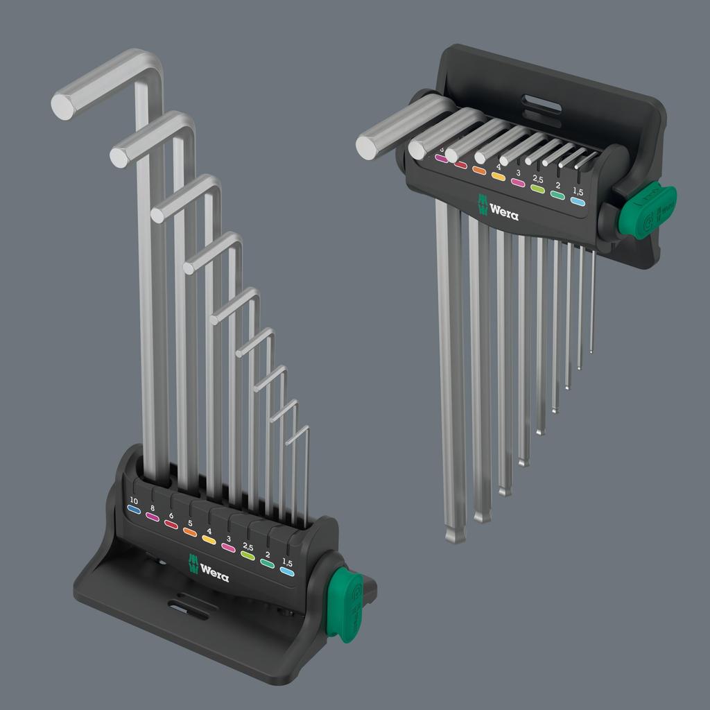 WERA Ball Hex Plus Key Wrench Set with 022102 L-Shaped (9 Pieces) Stand,