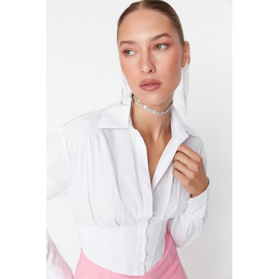 

Сорочка з попліну з коротким корсетом і деталями 42 чорний