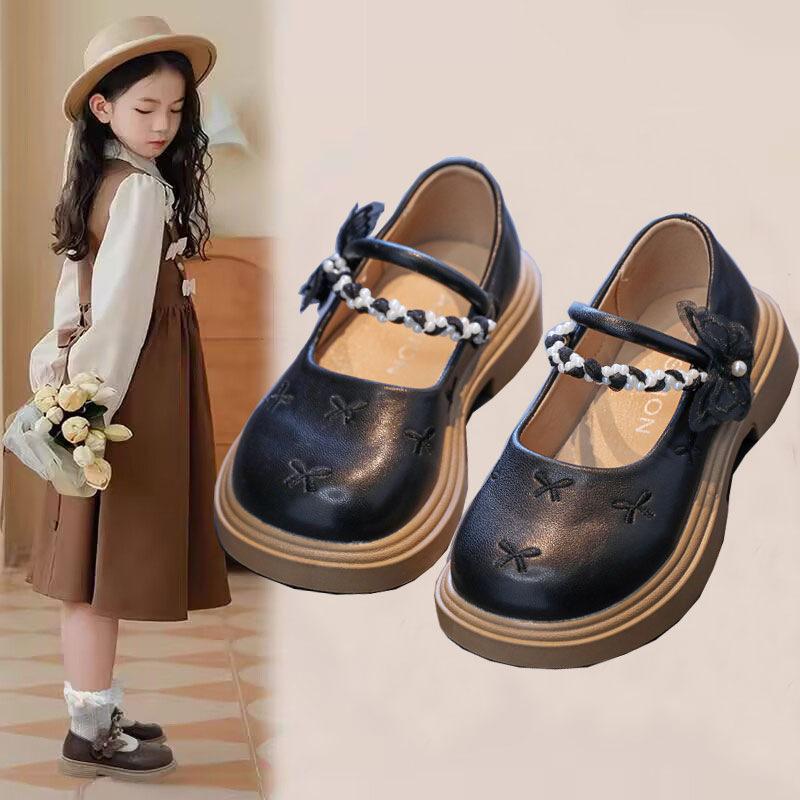 Girls princess shoes children butterfly soft-soled small leather shoes 2025 spring and autumn new little girl baby performance shoes