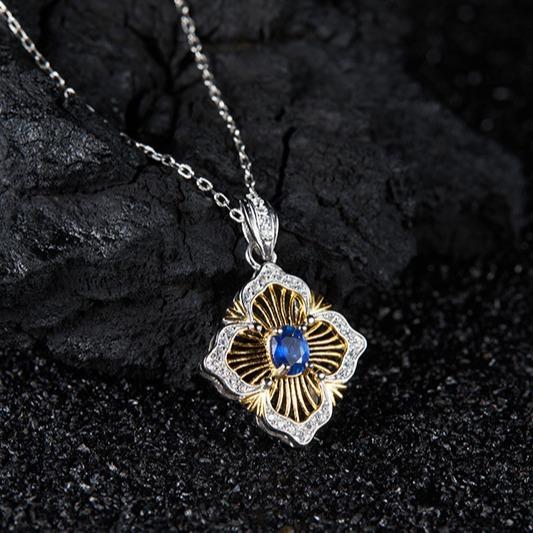 Xiaohongshu Colored Treasure Collarbone Chain S925 Sterling Silver Inlaid With Natural Sapphire Necklace Women'S Light Luxury Earrings Pendant