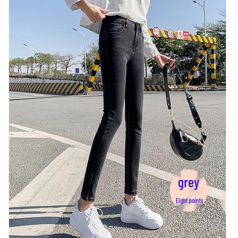 Women's High Waist Stretchy Skinny Black Jeans, Plus Velvet, Thickened, Plus Size, Spring Collection