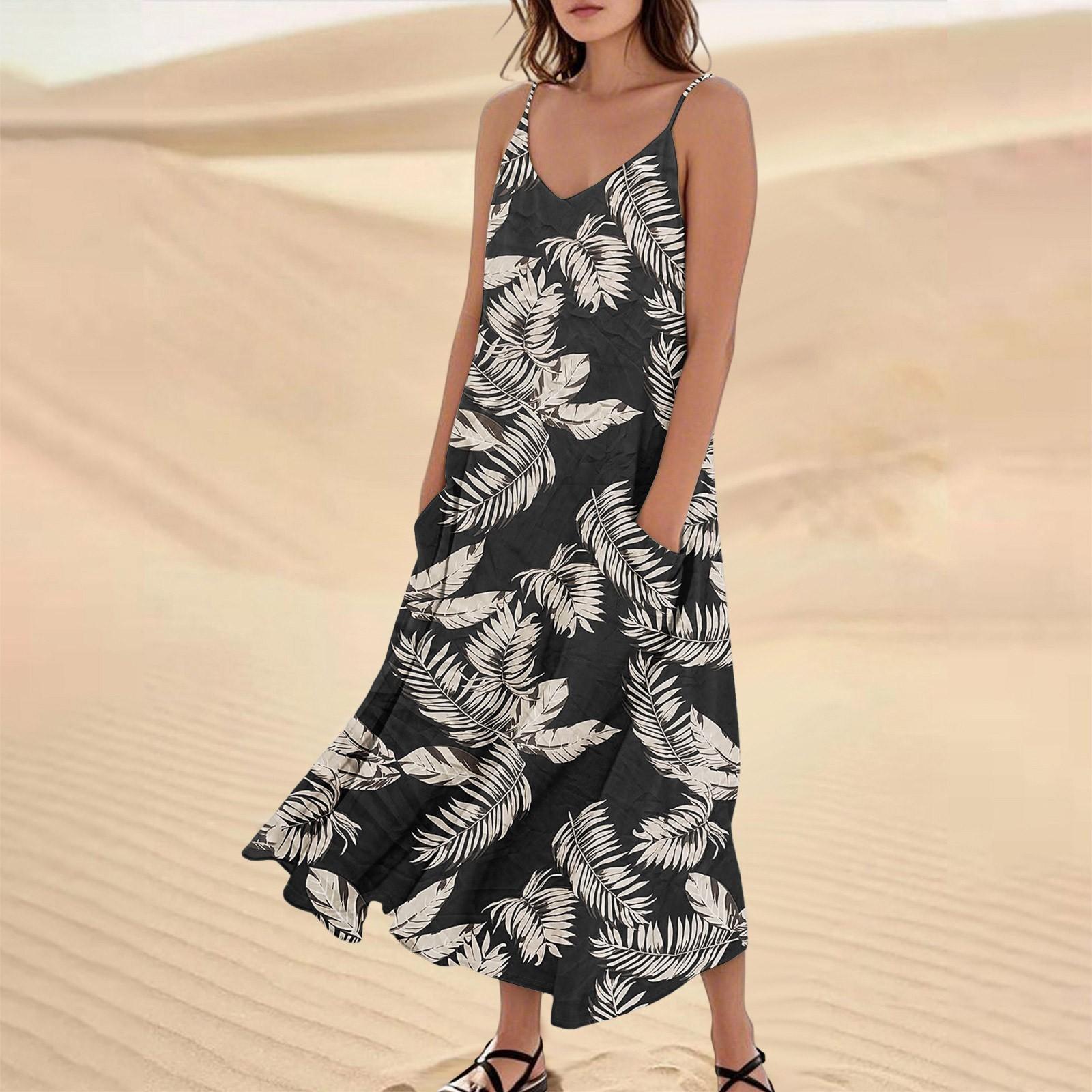 

Женское летнее платье, повседневные свободные длинные пляжные платья для отдыха S чёрный