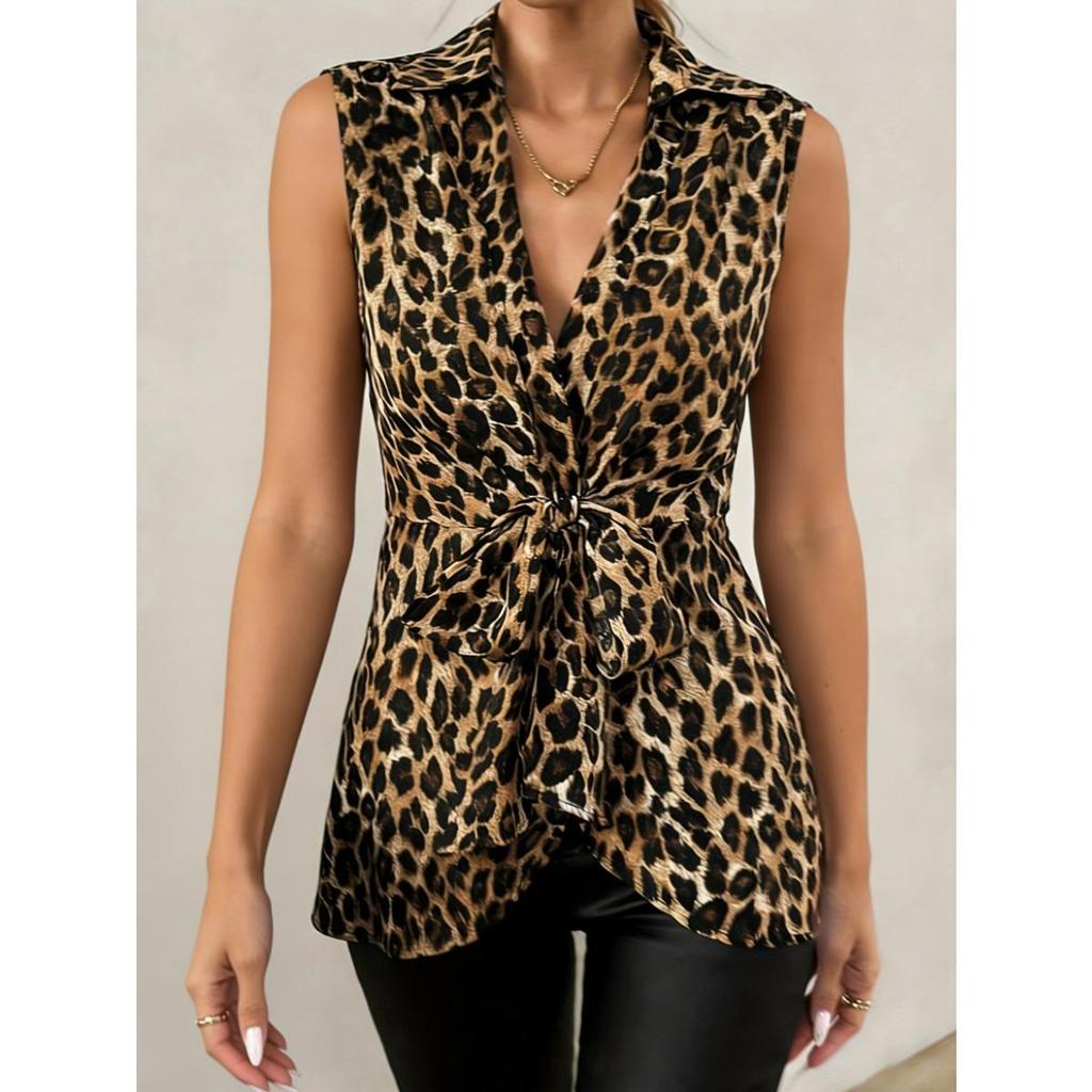 Canottiera Gilet Senza Maniche Stampa Leopardo Estiva, Taglie Forti Slim Fit Canotta Base, Top Versatile a Strati per l'Esterno Casual