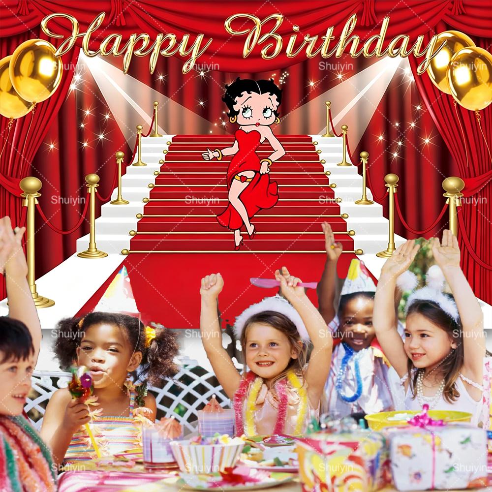 Retro Cartoon B&Bettys Boops Background Kids Birthday Decorations Party Supplies Girls Photo Shoot Props Gifts Backdrop Banner