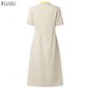 ZANZEA Women Splice Round Neck Casual Short Sleeve Dress
