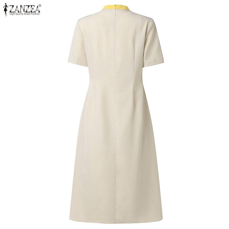ZANZEA Women Splice Round Neck Casual Short Sleeve Dress