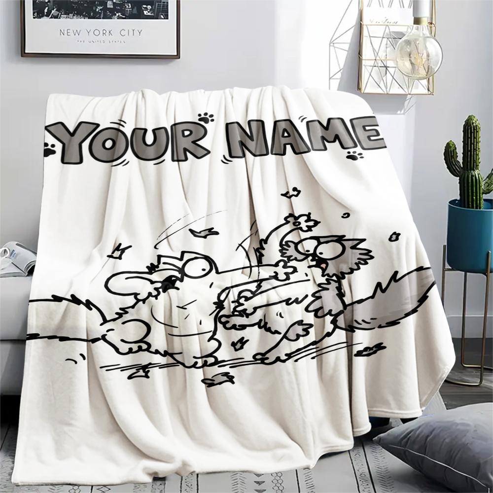 1PC Custom Name Simon‘s Cat Patterned Flannel Blanket Suitable For All Seasons for Home Decor Warmth and Comfort Gifts Holiday Present