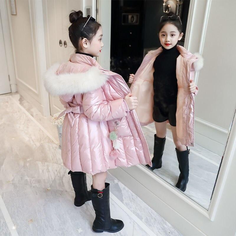 Girls Winter Thickened Warm Jacket Long Warm Top Shiny Plus Size Zipper Jacket