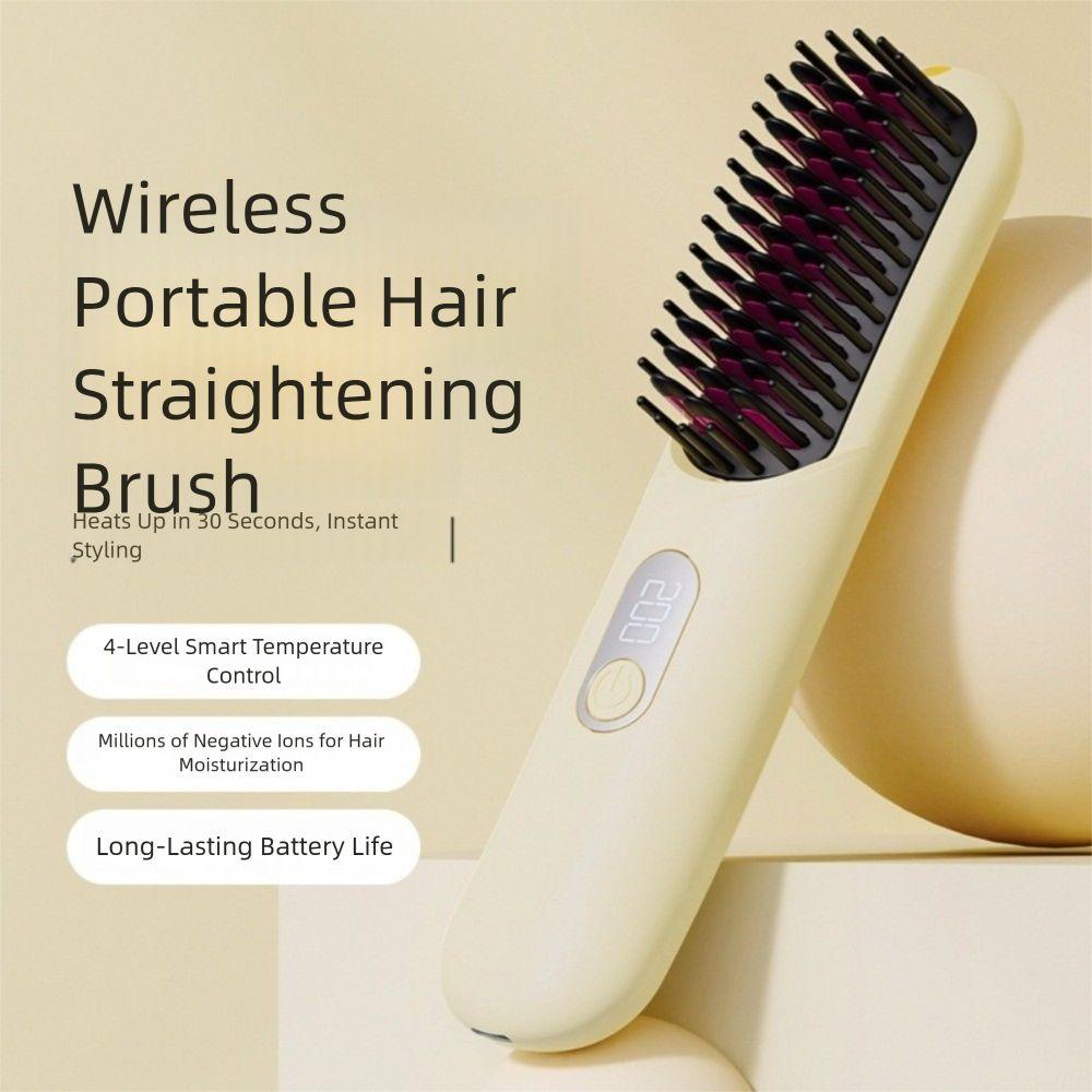 4000mah Hair Straightener Brush Wireless Ion Thermal Comb Portable Heated Styling Brush Travel