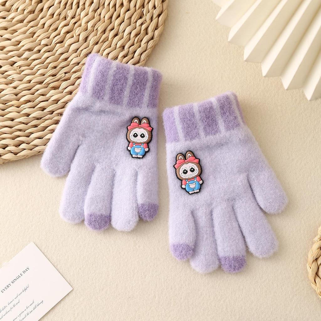 Luvas de Inverno Infantis Fofas de Urso Estilo Coreano - Quentes, À Prova de Frio, Design de Cinco Dedos para Meninos e Meninas