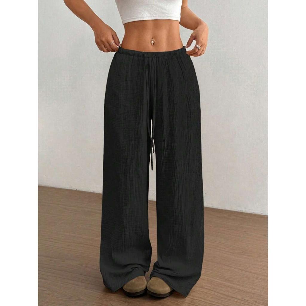 New Fashionable Women's Clothing, Elegant and Versatile, Elastic and Casual, Solid Color Pants, Wide Leg Pants