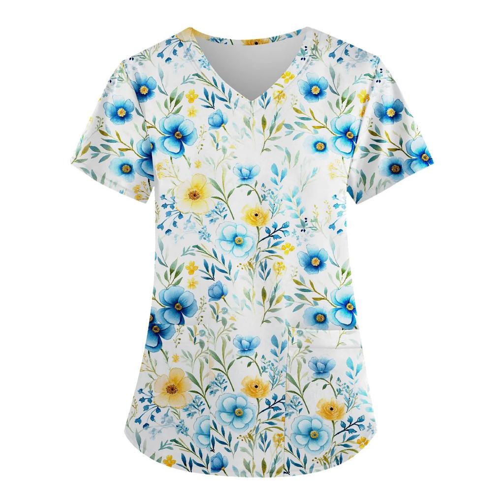 Summer Floral 3d Print Women's T-Shirt Casual Fashion V Neck Pullover Oversize Short Sleeve T-shirt Daily Tops Tees Size XXS-6XL