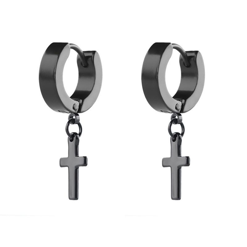 48 PCs European and American Stainless Steel Black Cross Stud Earrings