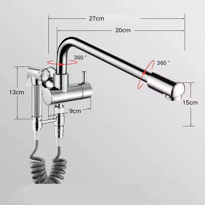 Baterie Neagră Monocomandă pentru Apă Rece Cupru Montată pe Perete Rotativă 360 Baterii Lavabo Baie Robinet Piscină Mop Balcon Exterior Argintiu Robinet Invizibil