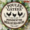 Vintage Round Metal Sign Happy Chickens Kitchen Decor