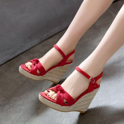 Rozmiar 34~46 Sandały na koturnie Damskie Letnie Nowe Platformy Szpilki Kostka Pasek Jednolity Welur Damskie Buty Zapatos De Mujer