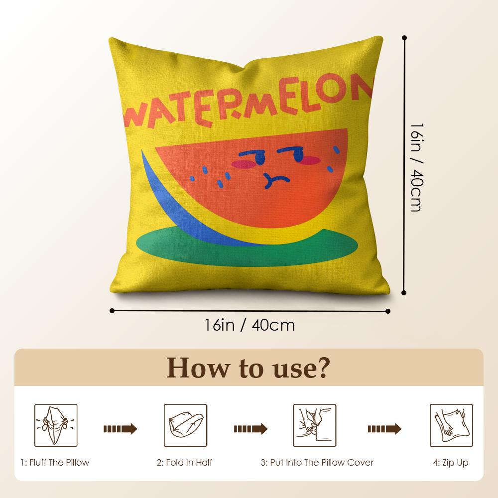 Cute Anime Fruit Cushion Cover Natural Linen Organic Fabric Double-Sided Printing Sofa Home Decor Gift Pillow Case