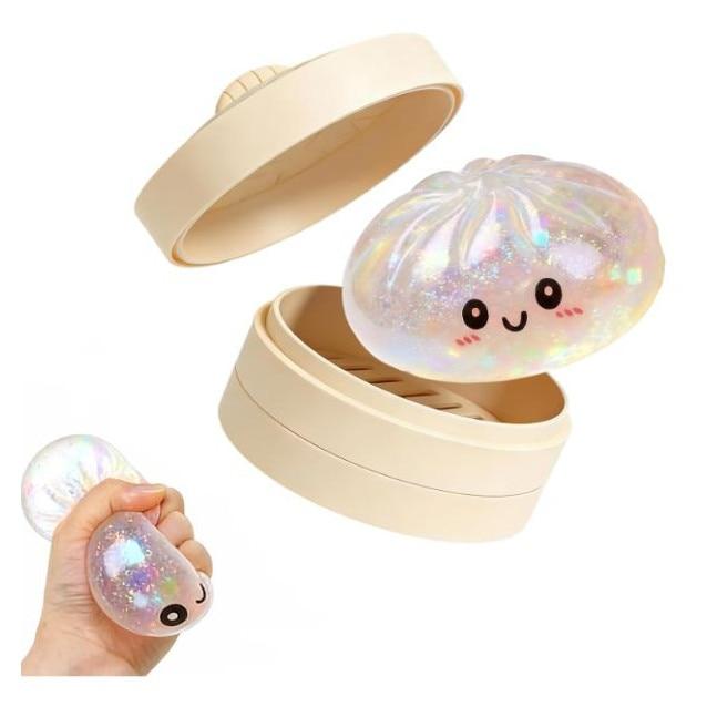 Squishy Dumpling Glitter Cutie Stress Relief Toy, Anti-Stress Pouch, Random Color, Kawaii Style, 10 Cm