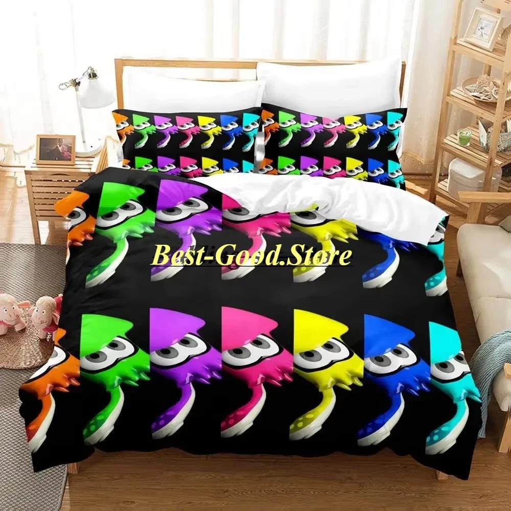 Splatoon 3 Inkling Kałamarnica Zestaw Pościeli Pojedynczy Bliźniak Pełny Queen King Size Zestaw do Łóżka Aldult Kid Sypialnia Zestawy Poszwy na Kołdrę Zestaw Prześcieradła