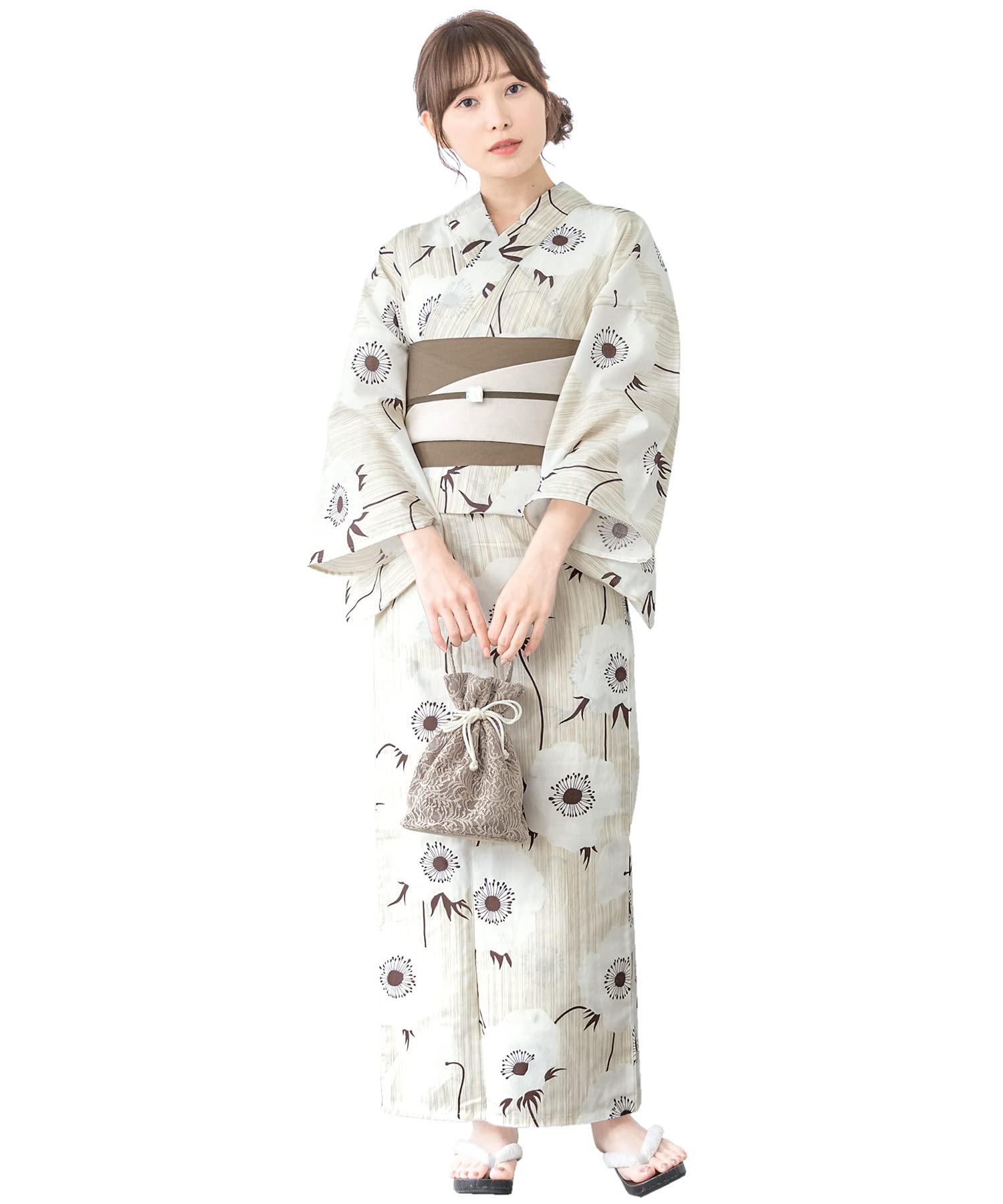 

Soubien Yukata 2 Piece Set Width Free Size Obi Cream Poppy x Greige [SOUBIEN] (Yukata/Half Obi) Women s ykt00217-obh10004